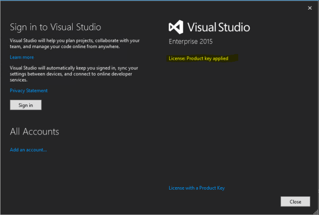 visual studio enterprise product key
